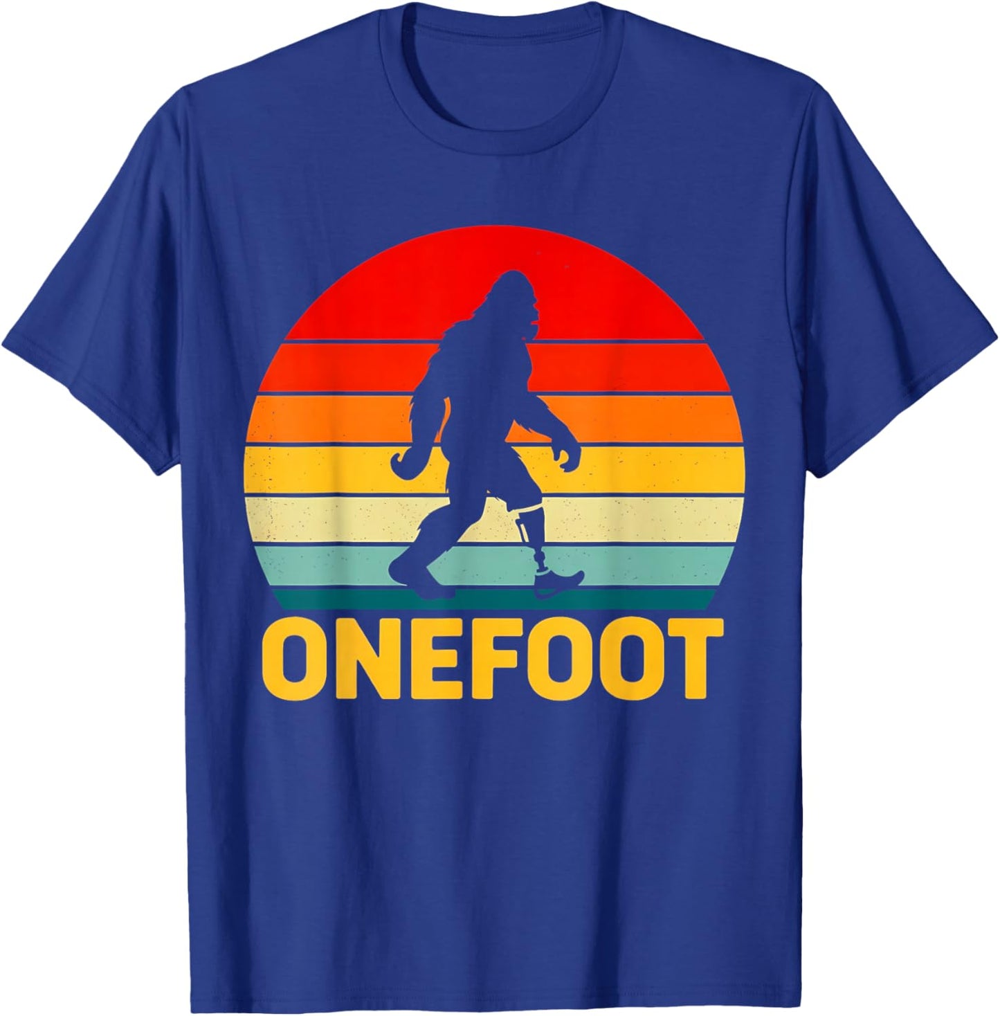 Funny Bigfoot Onefoot Leg Amputee Recovery Retro Sunset T-Shirt - T-Shirt | Royal