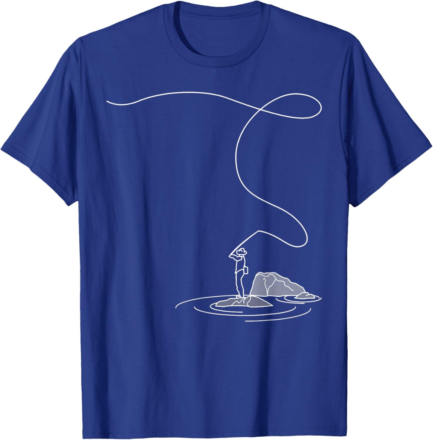 Fly Fishing Lover Line Art Fishrod Fly Rod Angling Fisherman T-Shirt - T-Shirt | Royal