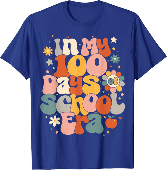 in My 100 Days of School Era Retro Teacher Student 100th Day T-Shirt - T-Shirt | Royal