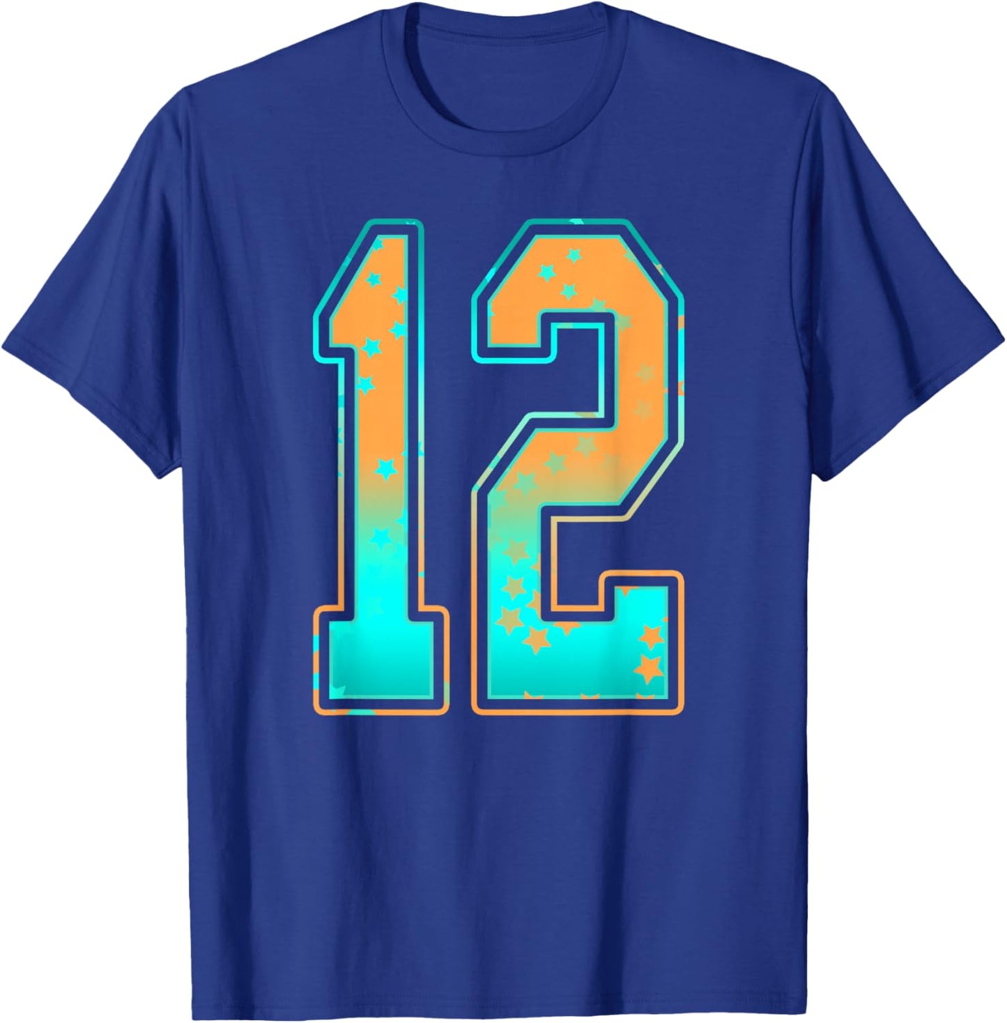 Mint Green Teal Orange Number 12 Jersey Player Uniform #12 T-Shirt - T-Shirt | Royal