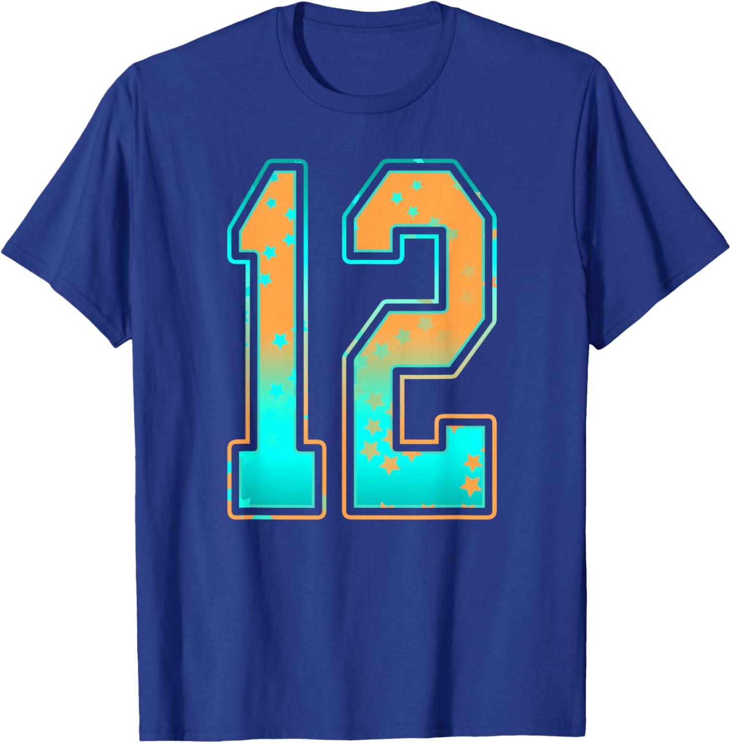Mint Green Teal Orange Number 12 Jersey Player Uniform #12 T-Shirt - T-Shirt | Royal