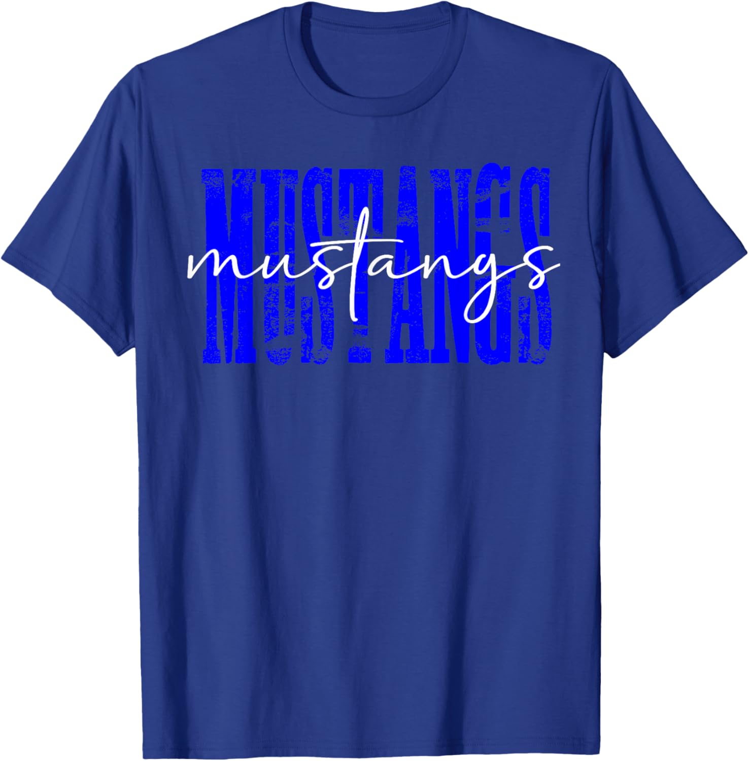Mustangs School Spirit Game Day Blue Mustang Distressed T-Shirt - T-Shirt | Royal