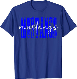 Mustangs School Spirit Game Day Blue Mustang Distressed T-Shirt - T-Shirt | Royal