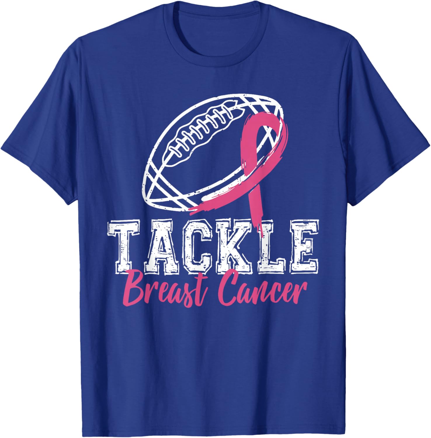 Tackle Breast Cancer Awareness American Football Pink Ribbon T-Shirt - T-Shirt | Royal
