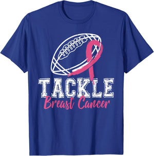 Tackle Breast Cancer Awareness American Football Pink Ribbon T-Shirt - T-Shirt | Royal