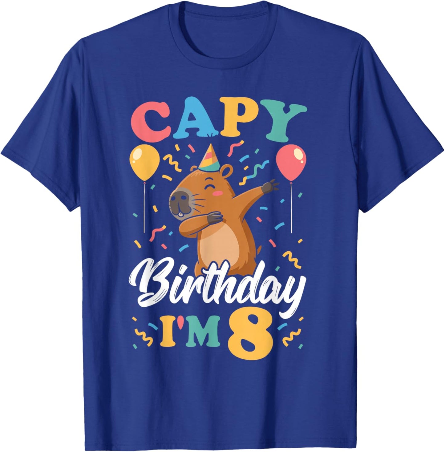 Capy Birthday I'm 8 Birthday Boy Dabbing Capybara T-Shirt - T-Shirt | Royal