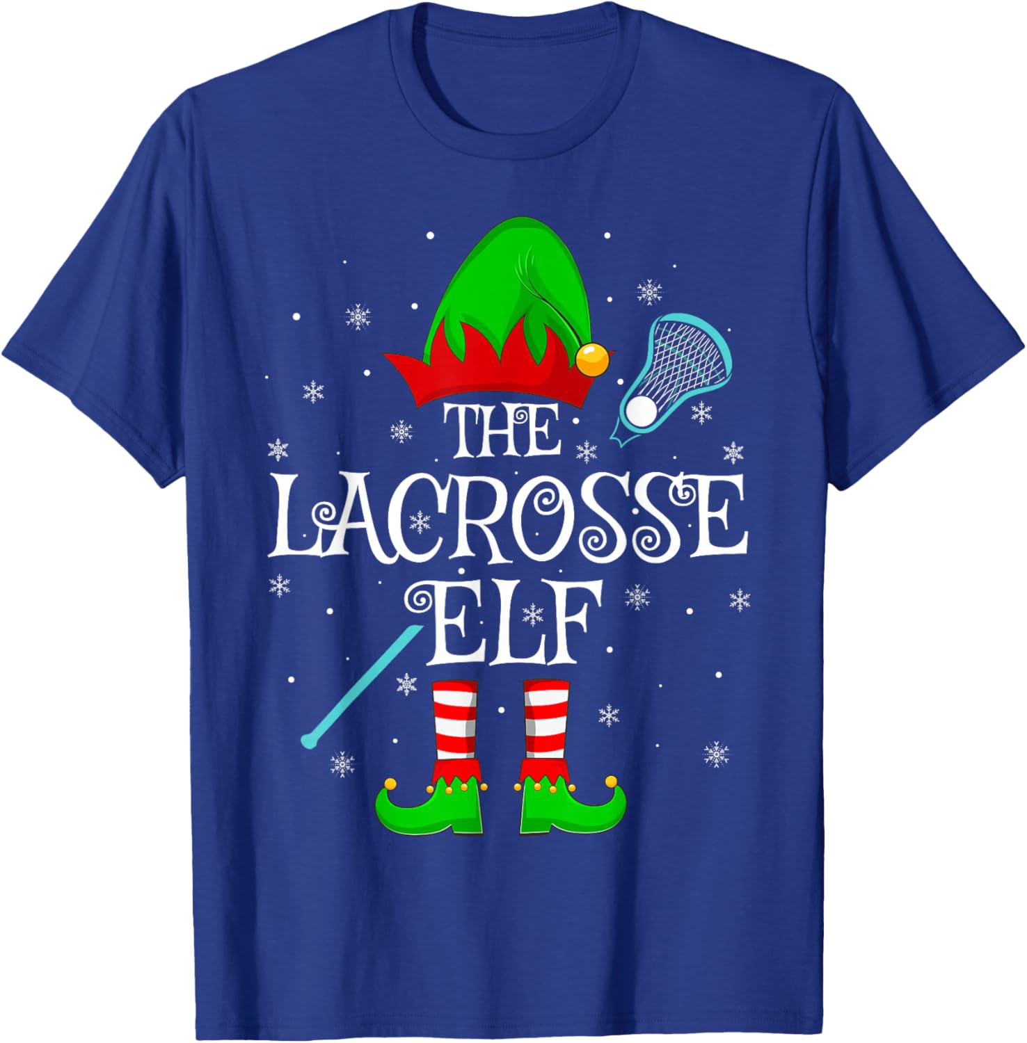 Lacrosse Elf Christmas Family Elf Squad Sports Player Xmas T-Shirt - T-Shirt | Royal