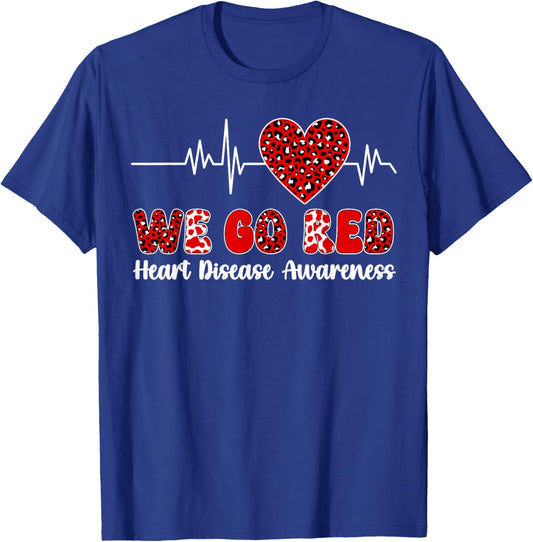 We Go Red Heart Disease Awareness Men Women Leopard T-Shirt - T-Shirt | Royal