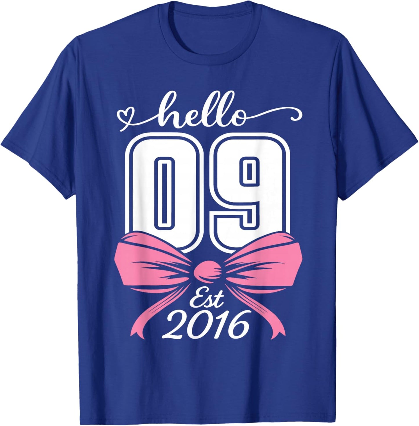 Hello Nine Est 2016 Coquette Bow 9th Birthday Girl T-Shirt - T-Shirt | Royal