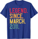 Legend Since March 2011 15 Years Old 15th Birthday - Vintage T-Shirt - T-Shirt | Royal