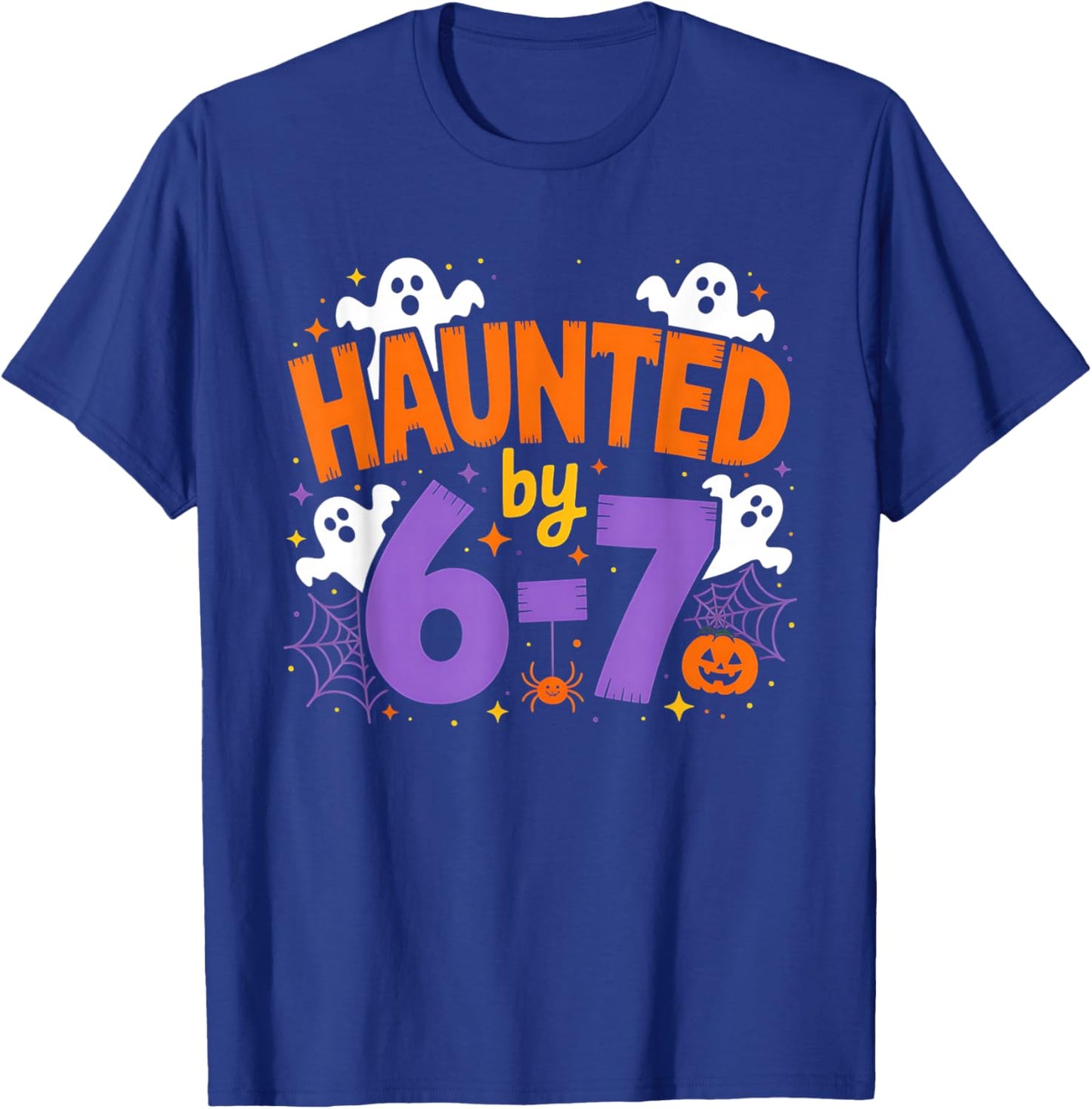 Haunted by 6-7 Halloween Ghosts and Spiders Design T-Shirt - T-Shirt | Royal