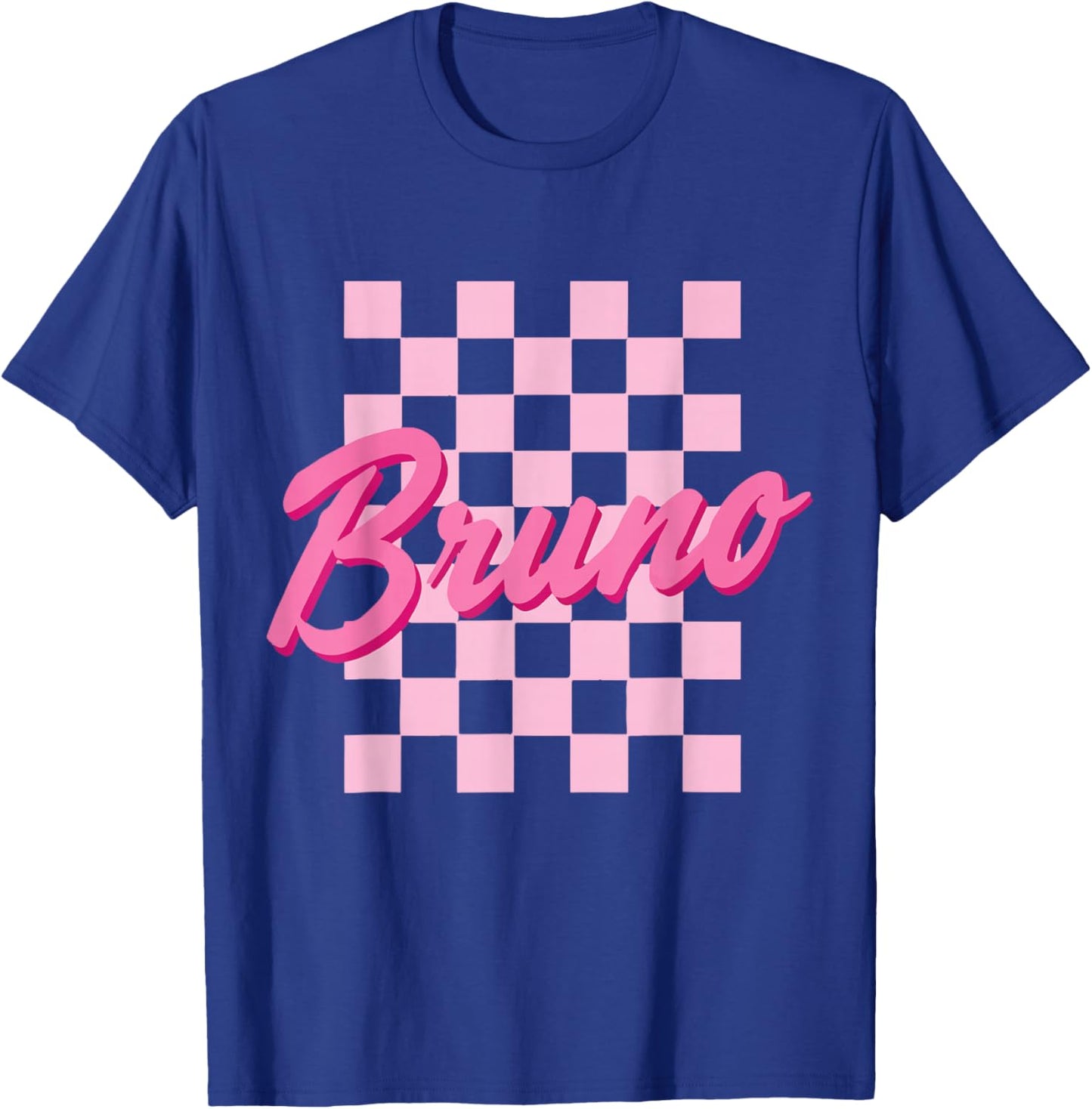 Checkered Bruno Personalized Name I Love Bruno 80's Retro T-Shirt - T-Shirt | Royal