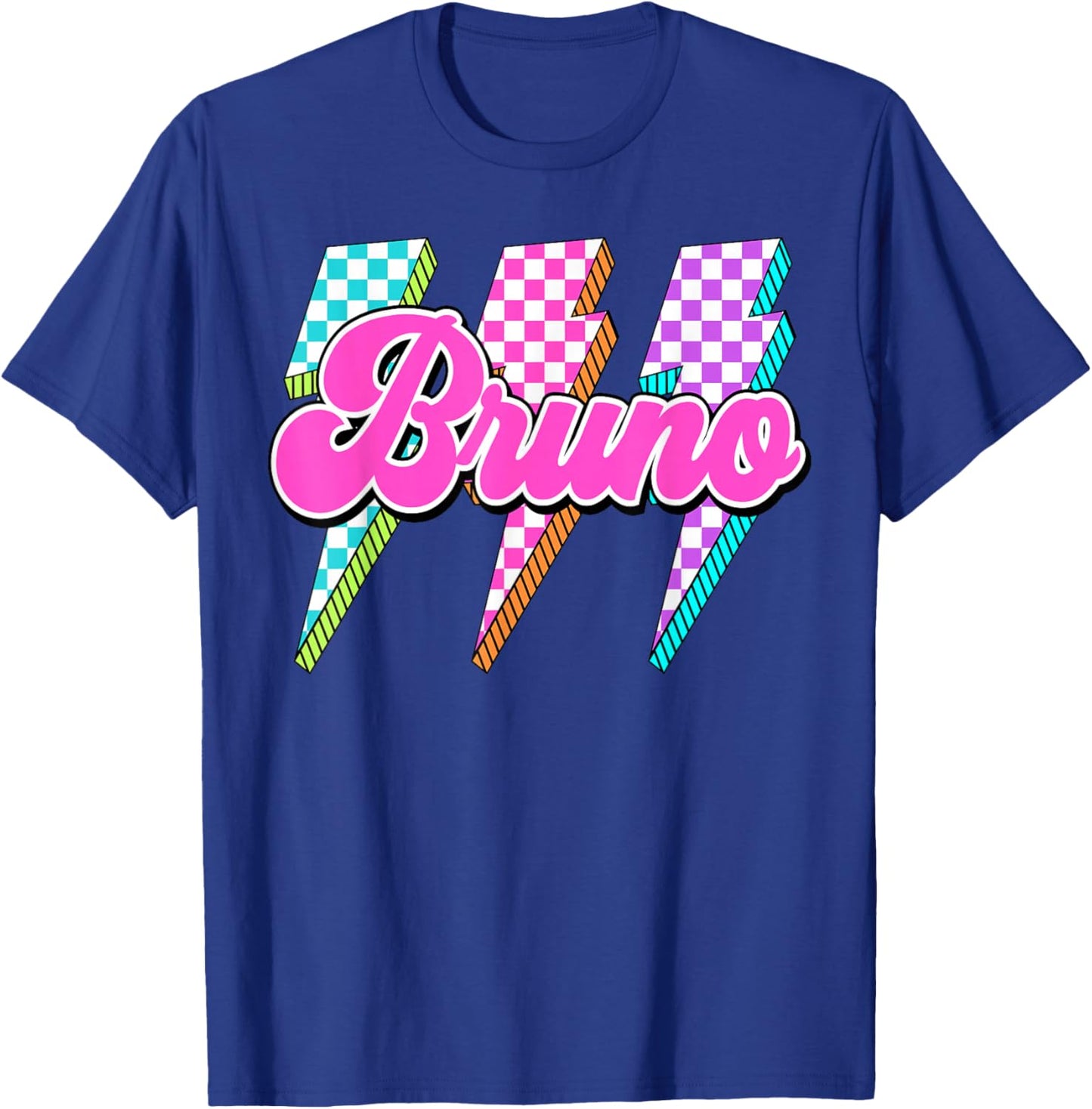 Bruno Checkered Bolt I Love Bruno Groovy 70's 80's Vintage T-Shirt - T-Shirt | Royal