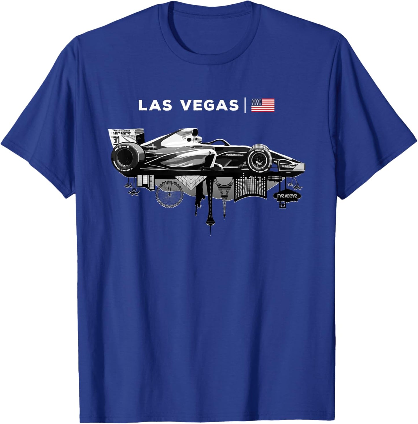 Las Vegas Racing Car Silhouette USA Flag T-Shirt - T-Shirt | Royal