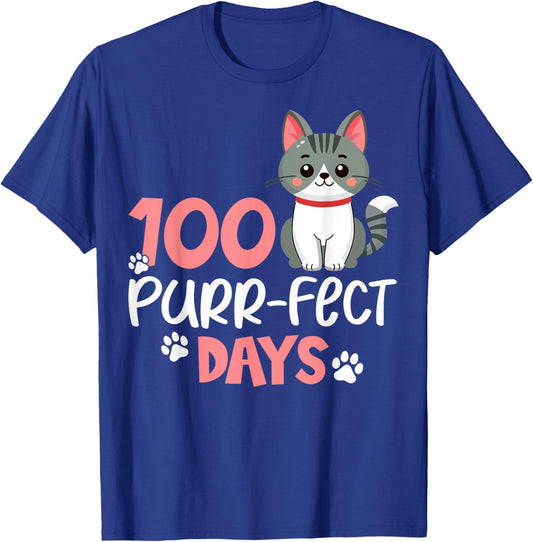 100 Purrfect Days Cat Lover 100th Days of School T-Shirt - T-Shirt | Royal