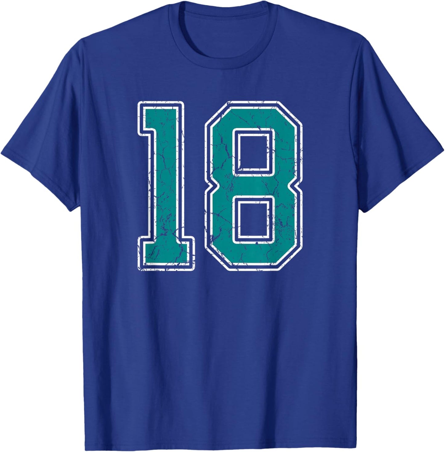 Teal and White Number 18 Jersey Player Uniform #18 Fan T-Shirt - T-Shirt | Royal