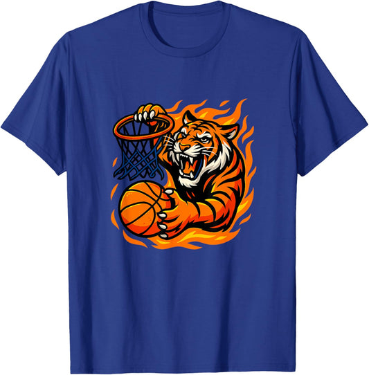 Basketball Tiger Slam Dunk Flame Graphic T-Shirt - T-Shirt | Royal