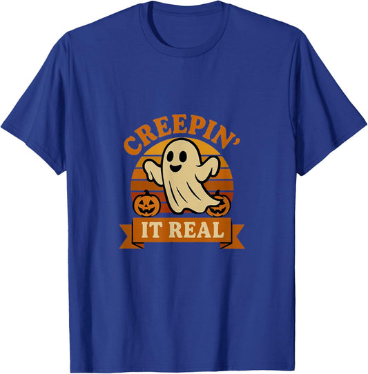 Creepin It Real Retro Ghost Funny Halloween Design T-Shirt - T-Shirt | Royal