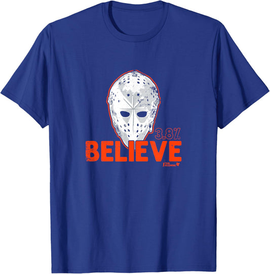 Bernie Parent - Believe Mask - Philadelphia Hockey T-Shirt - T-Shirt | Royal