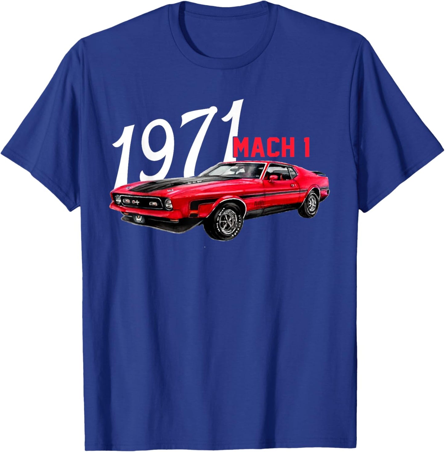 1971 71 Mach 1 Classic Vintage Old Car USA Flag T-Shirt - T-Shirt | Royal