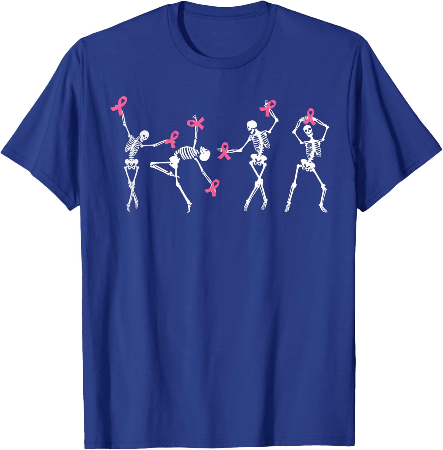 Skeleton Dancing Pink Ribbon Breast Cancer Awareness Support T-Shirt - T-Shirt | Royal