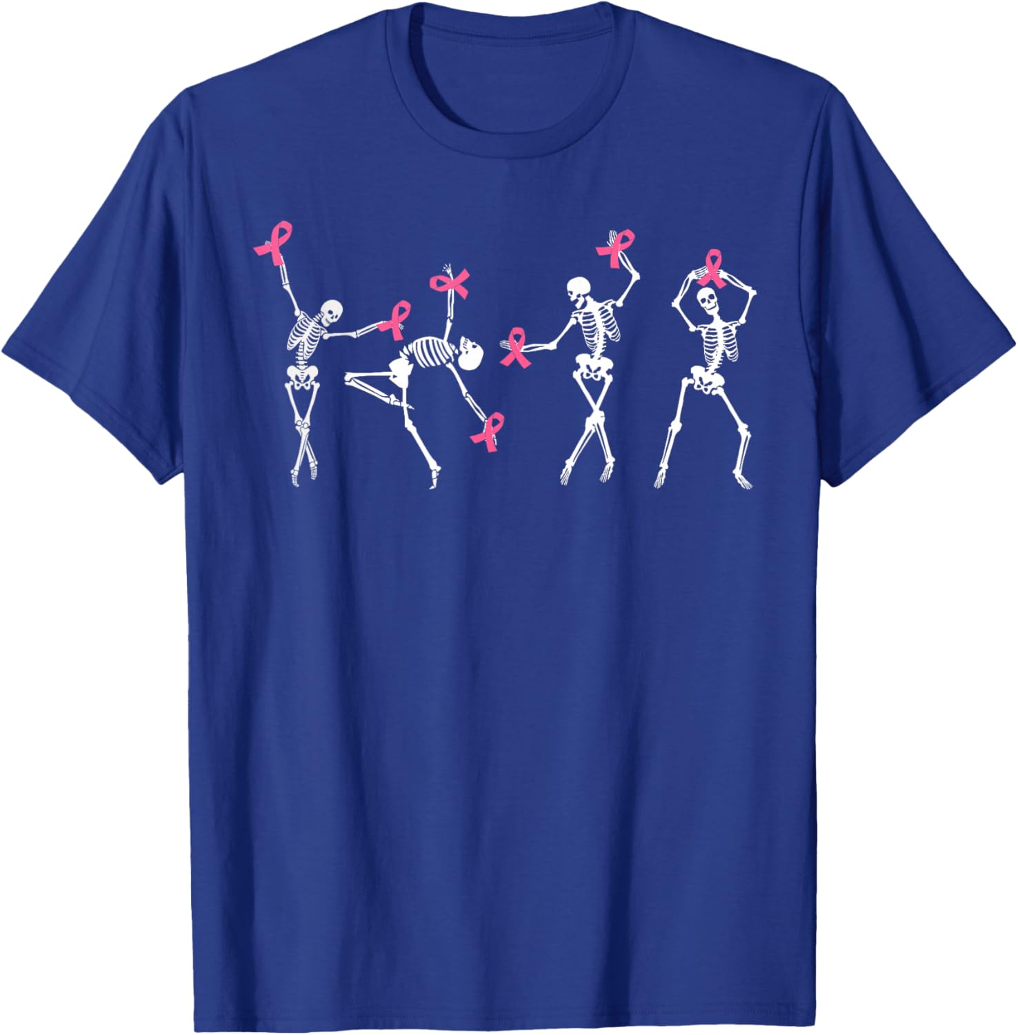 Skeleton Dancing Pink Ribbon Breast Cancer Awareness Support T-Shirt - T-Shirt | Royal
