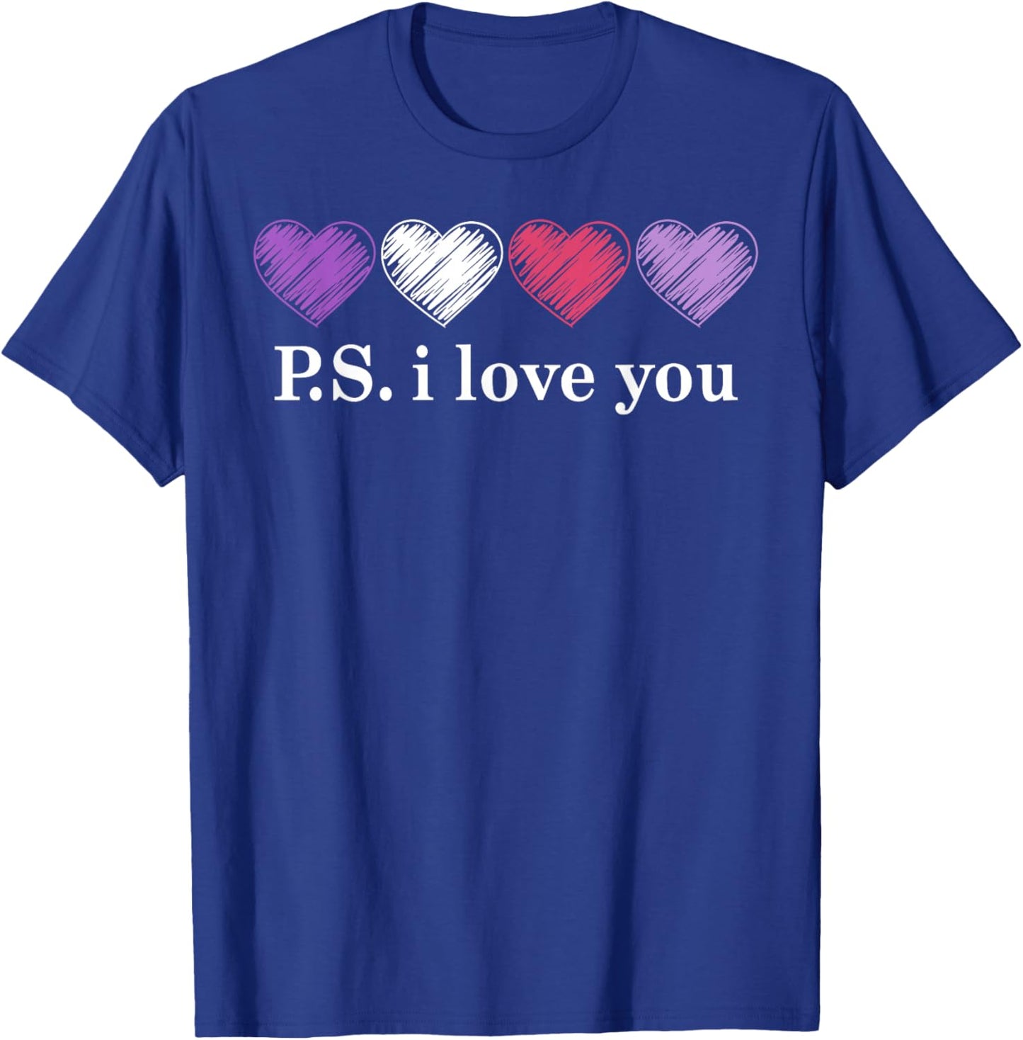 PS I Love You Day Valentine's Day Purple Heart Women Men Kid T-Shirt - T-Shirt | Royal