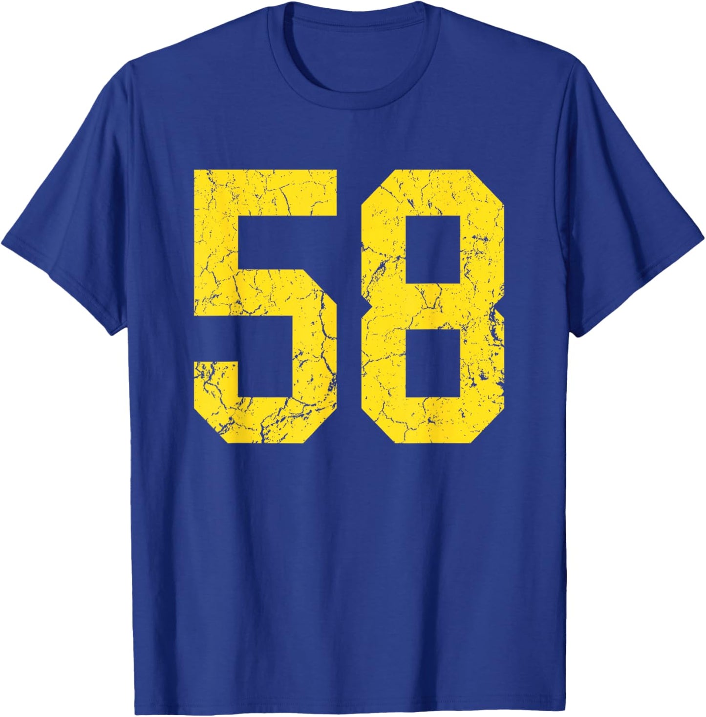 Distressed Bright Gold Number 58 Jersey Player Uniform #58 T-Shirt - T-Shirt | Royal