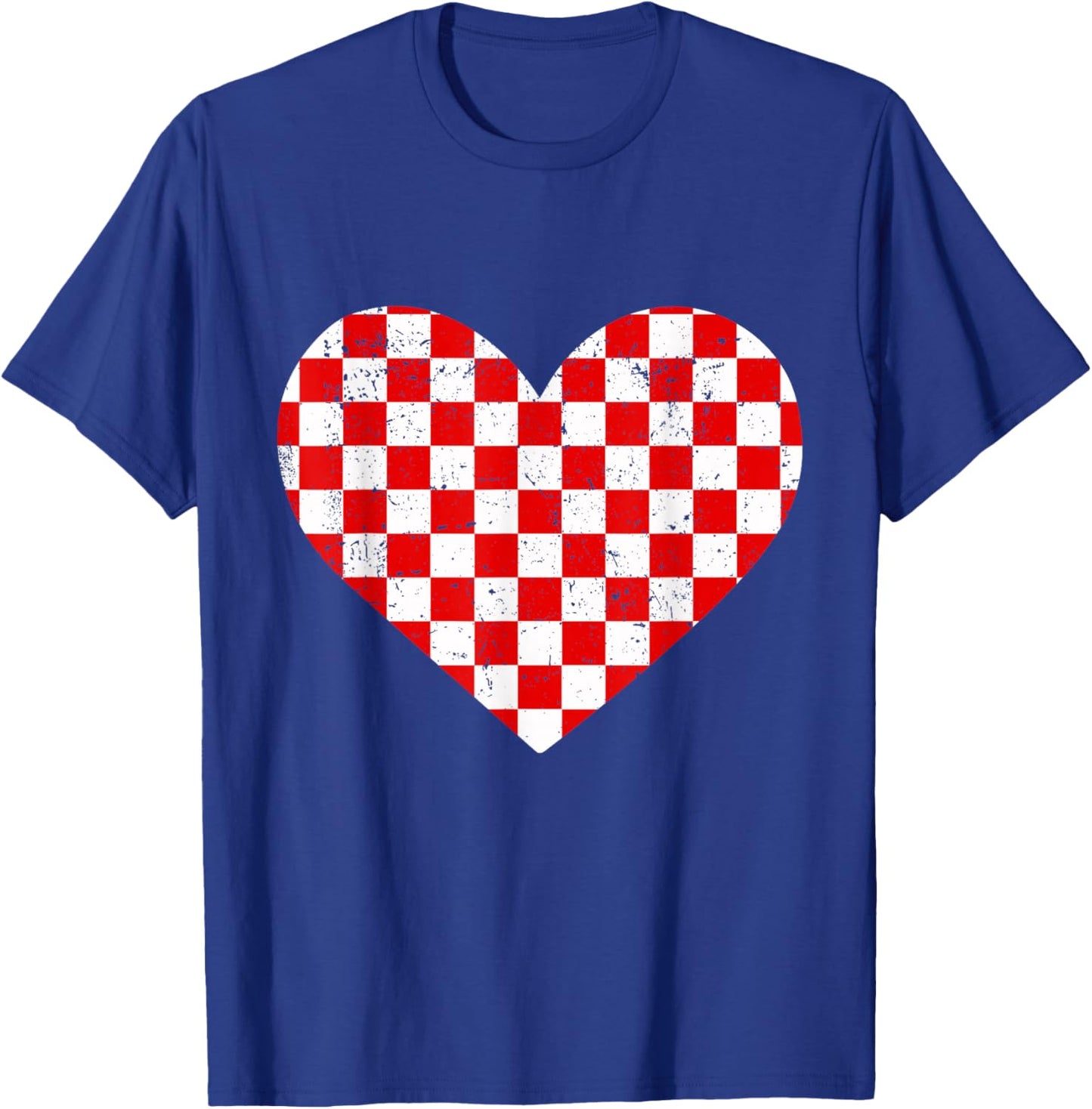 Girls Valentines Heart Silhouette Checkerboard Retro T-Shirt - T-Shirt | Royal