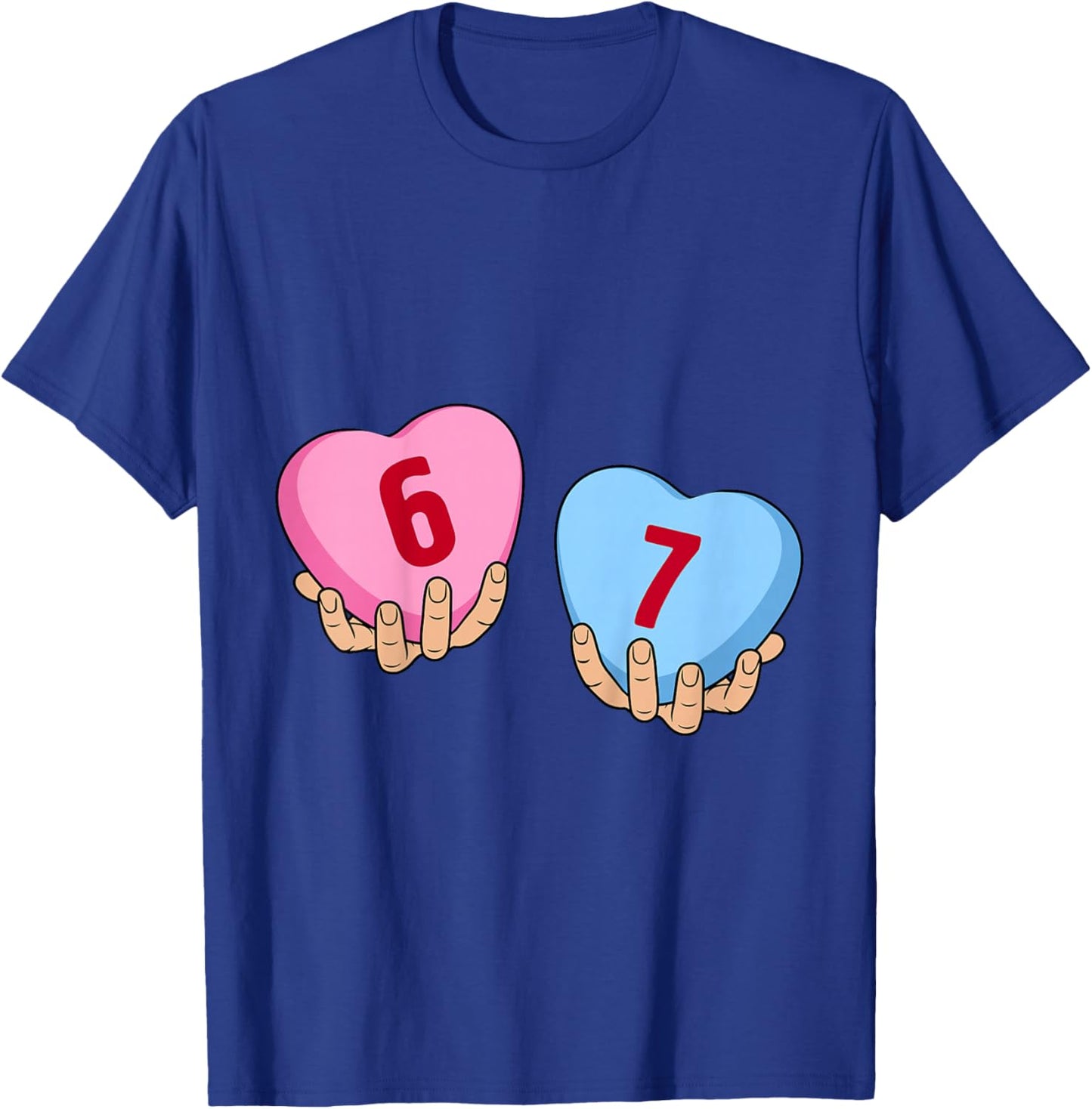 Kids Hands Holding 6 7 Hearts Funny Valentine's Day Giant Candy T-Shirt - T-Shirt | Royal