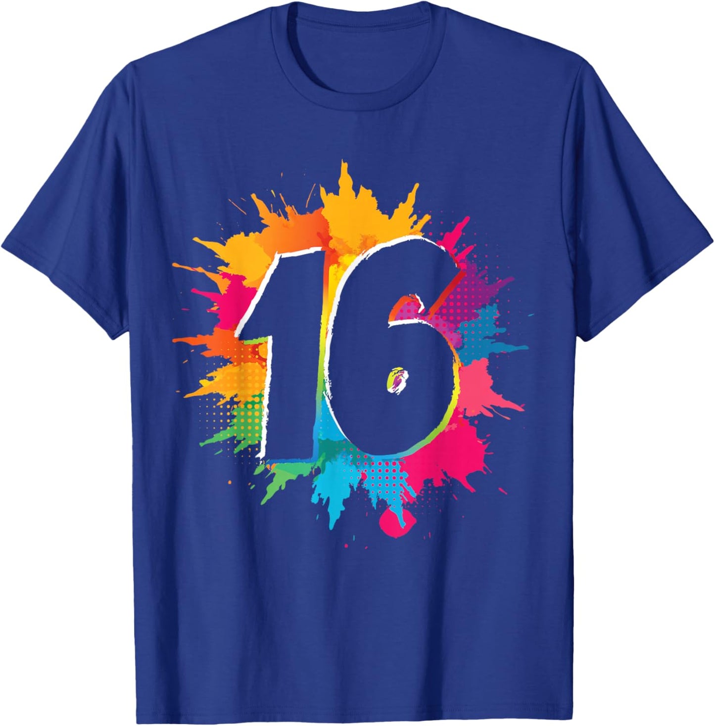 16th Birthday Colorful Paint Splashes 16 Year Old Girls Boys T-Shirt - T-Shirt | Royal