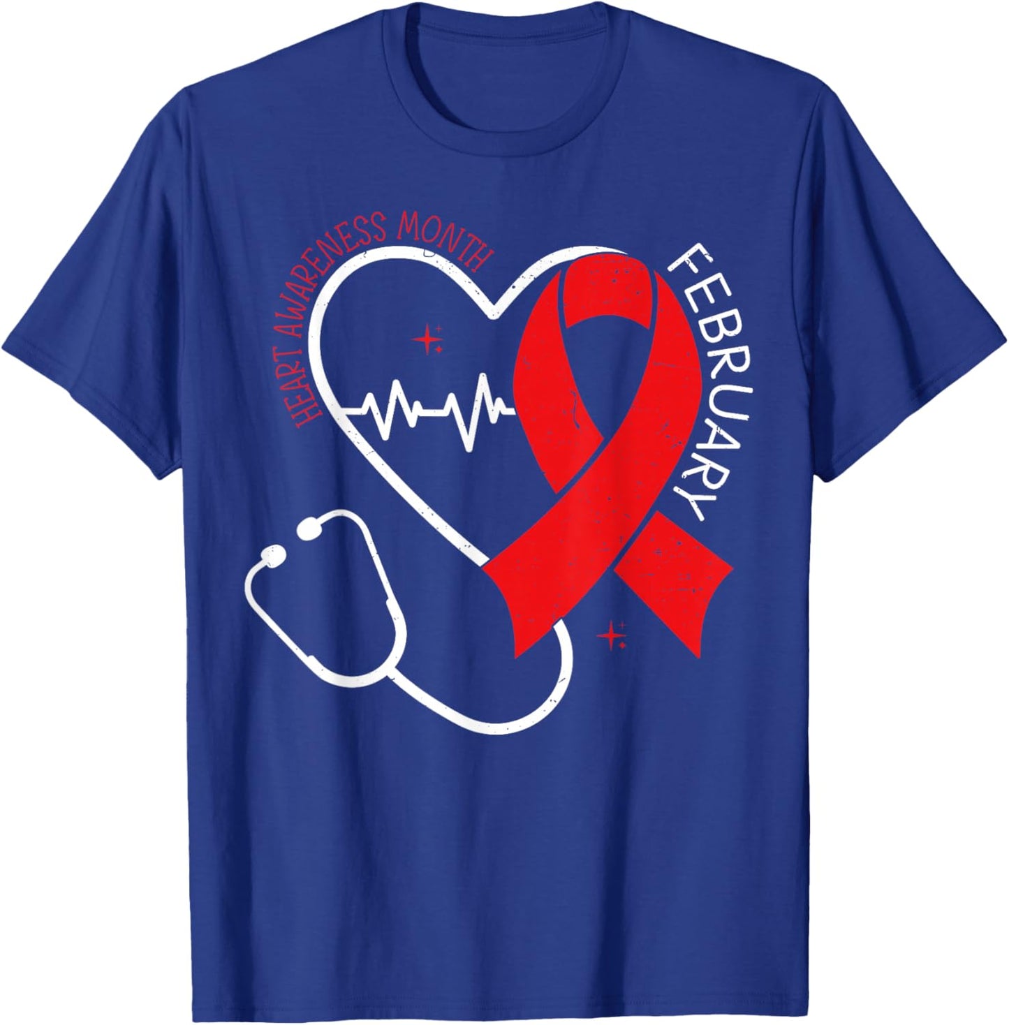 Heart Disease Awareness February Health Red Heart Ribbon T-Shirt - T-Shirt | Royal