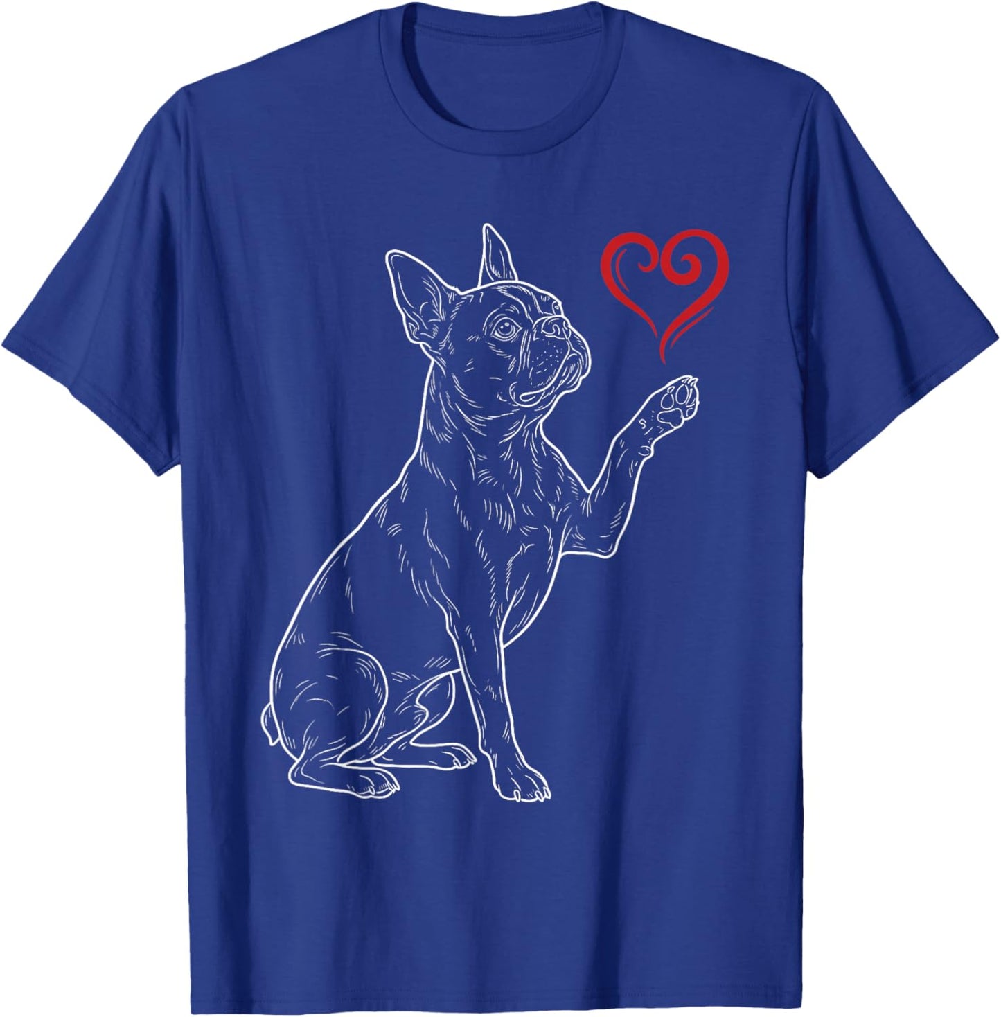 Boston Terrier Lover Dog Art Bostie Holding Heart Valentines T-Shirt - T-Shirt | Royal