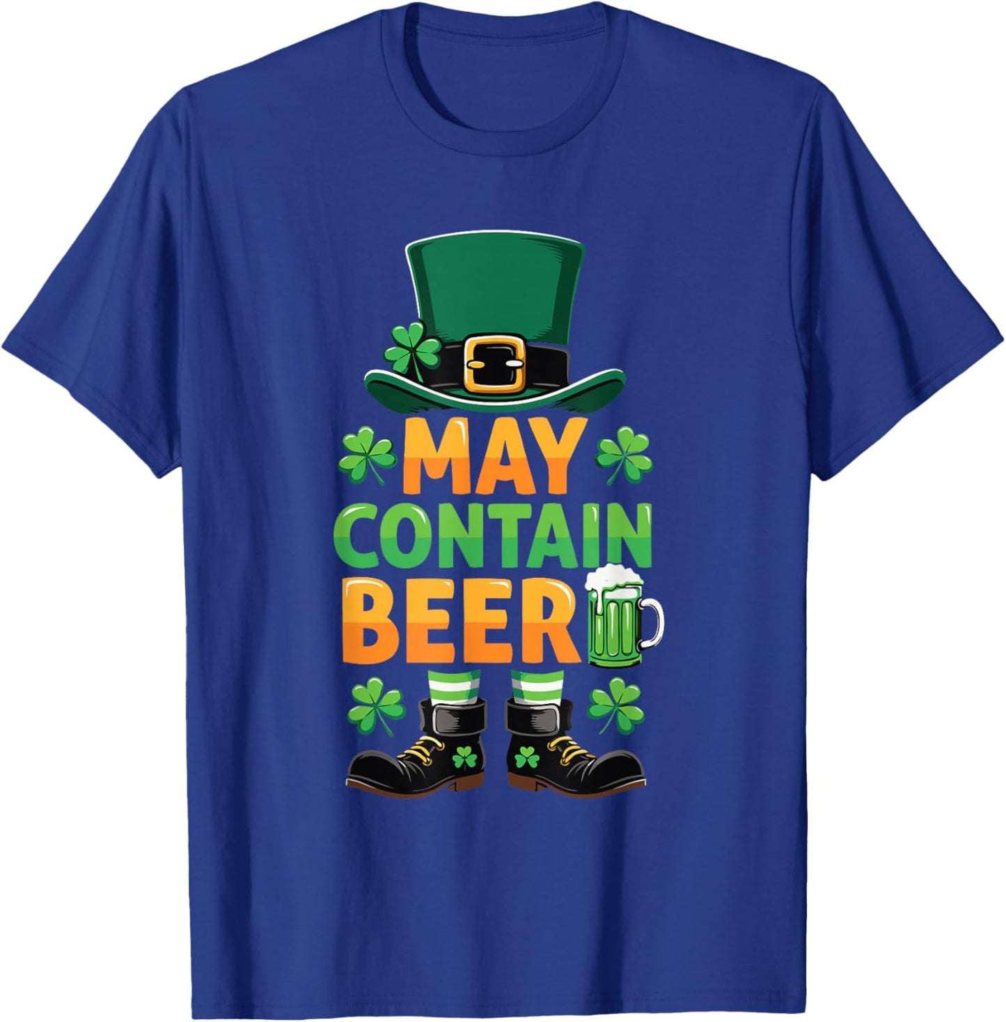 Retro May Contain Beer Leprechaun St Patrick's Day Men Women T-Shirt - T-Shirt | Royal