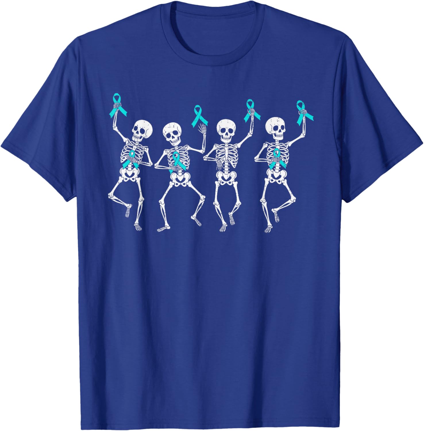 Cervical Cancer Awareness Skeleton Ribbon Teal Men Boys Kids T-Shirt - T-Shirt | Royal