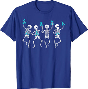 Cervical Cancer Awareness Skeleton Ribbon Teal Men Boys Kids T-Shirt - T-Shirt | Royal