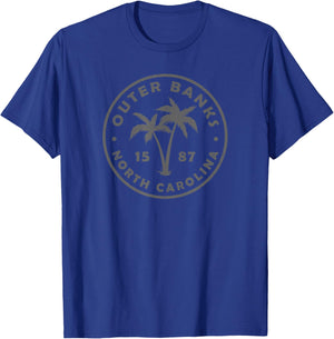 Outer Banks North Carolina Palm Tree OBX Men Women Souvenir T-Shirt - T-Shirt | Royal