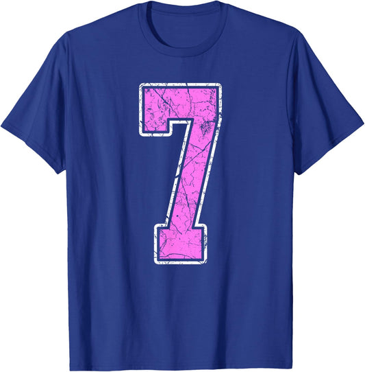 Grunge Pink and Pink Number 7 Jersey Player Uniform #7 T-Shirt - T-Shirt | Royal