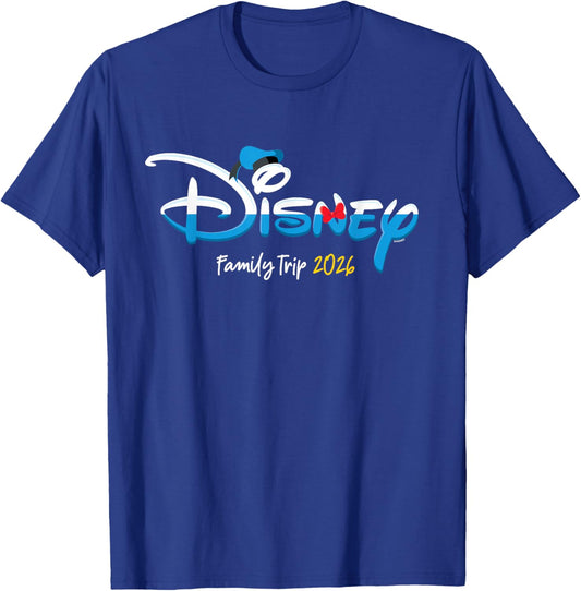 Disney Donald Duck Script Logo Family Trip 2026 Vacation T-Shirt - T-Shirt | Royal
