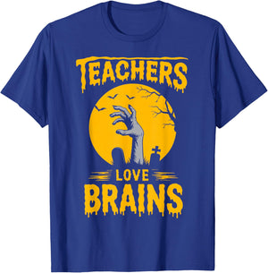 Teachers Love Brains Shirt Men Women Funny Halloween Teacher T-Shirt - T-Shirt | Royal