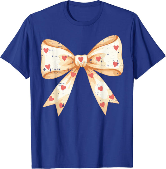 Valentines Day Coquette Bow Hearts Ribbon Girls Kids Women T-Shirt - T-Shirt | Royal