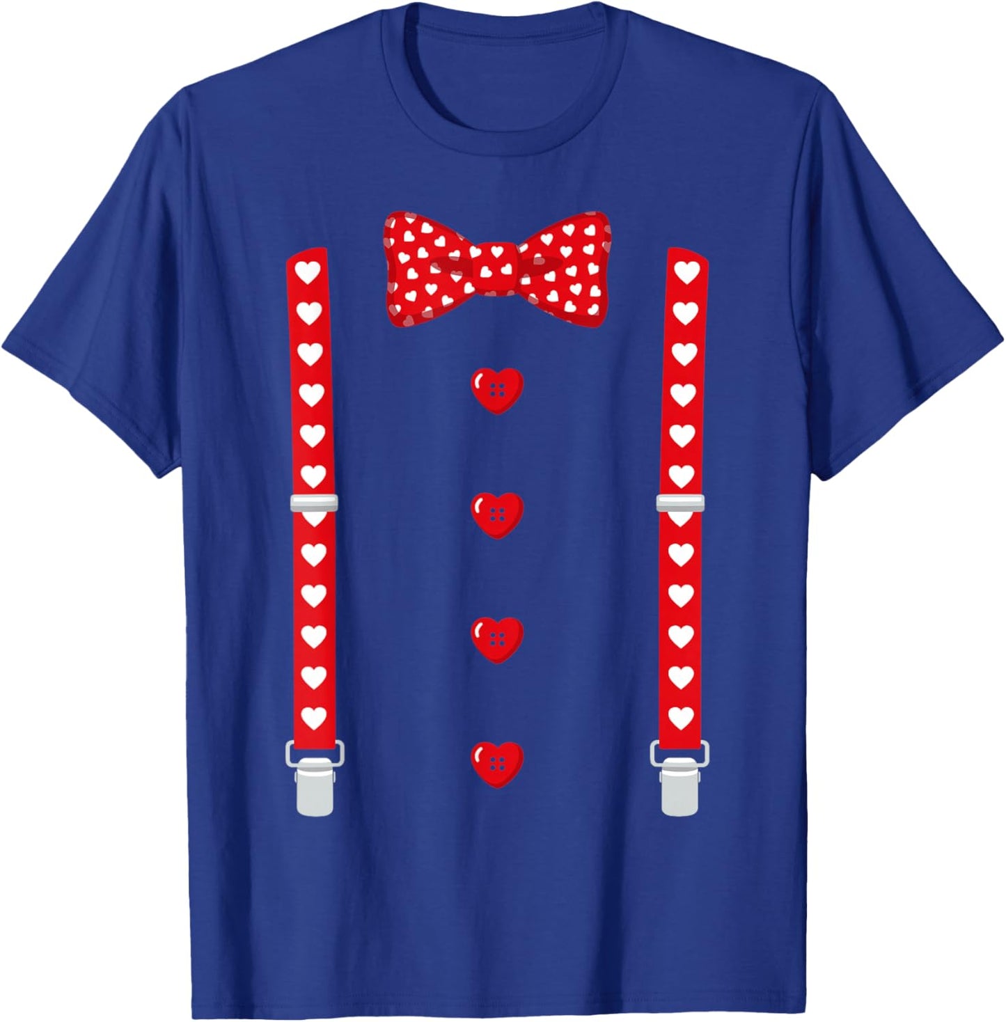 Red Hearts Bow Tie Suspenders Tuxedo Valentines Day Costume T-Shirt - T-Shirt | Royal