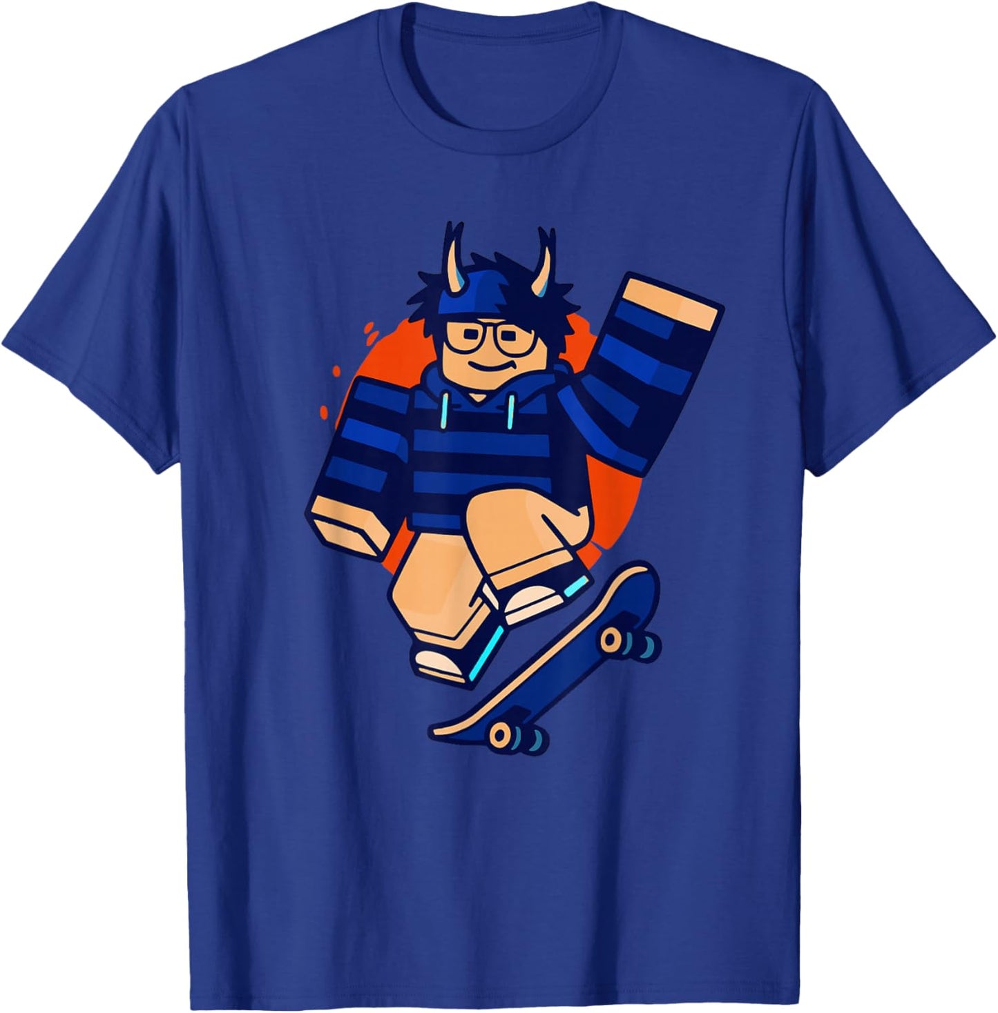 Blox Noob Skater Funny Meme Gamer Skateboarding T-Shirt - T-Shirt | Royal