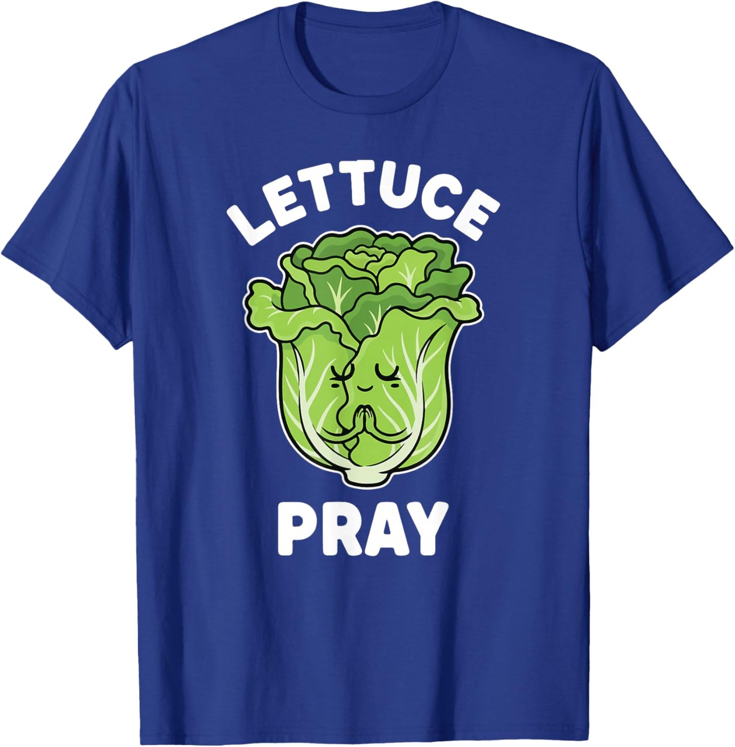 Let us Pray Funny Christian Pun Kawaii Green Lettuce Kids T-Shirt - T-Shirt | Royal