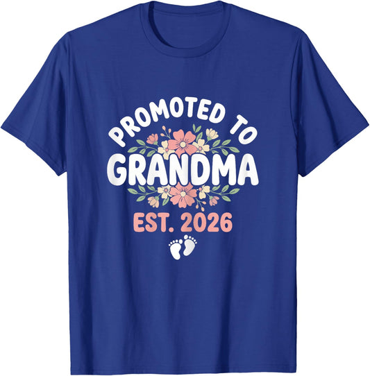 Promoted to Grandma 2026 First Time Nana Retro Floral T-Shirt - T-Shirt | Royal