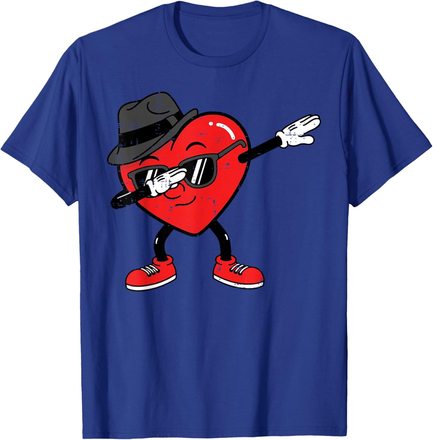 Valentines Day Heart Fedora Hat Dab Boys Kids Men Women T-Shirt - T-Shirt | Royal