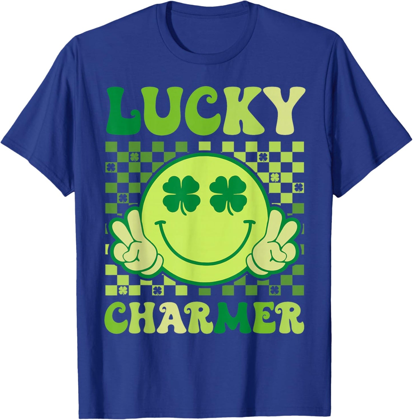 Groovy Lucky Charmer St Patricks Day Shamrock Boys Girl Kids T-Shirt - T-Shirt | Royal