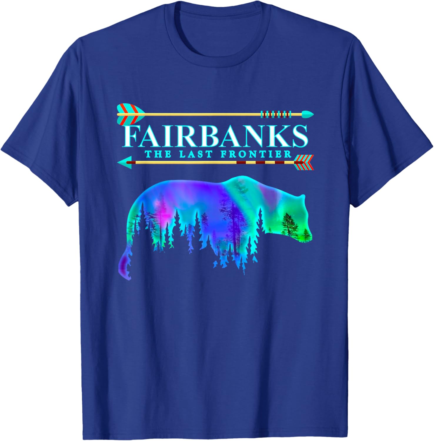 Fairbanks Alaska, Bear Forest Nature Landscape, Aurora Sky T-Shirt - T-Shirt | Royal