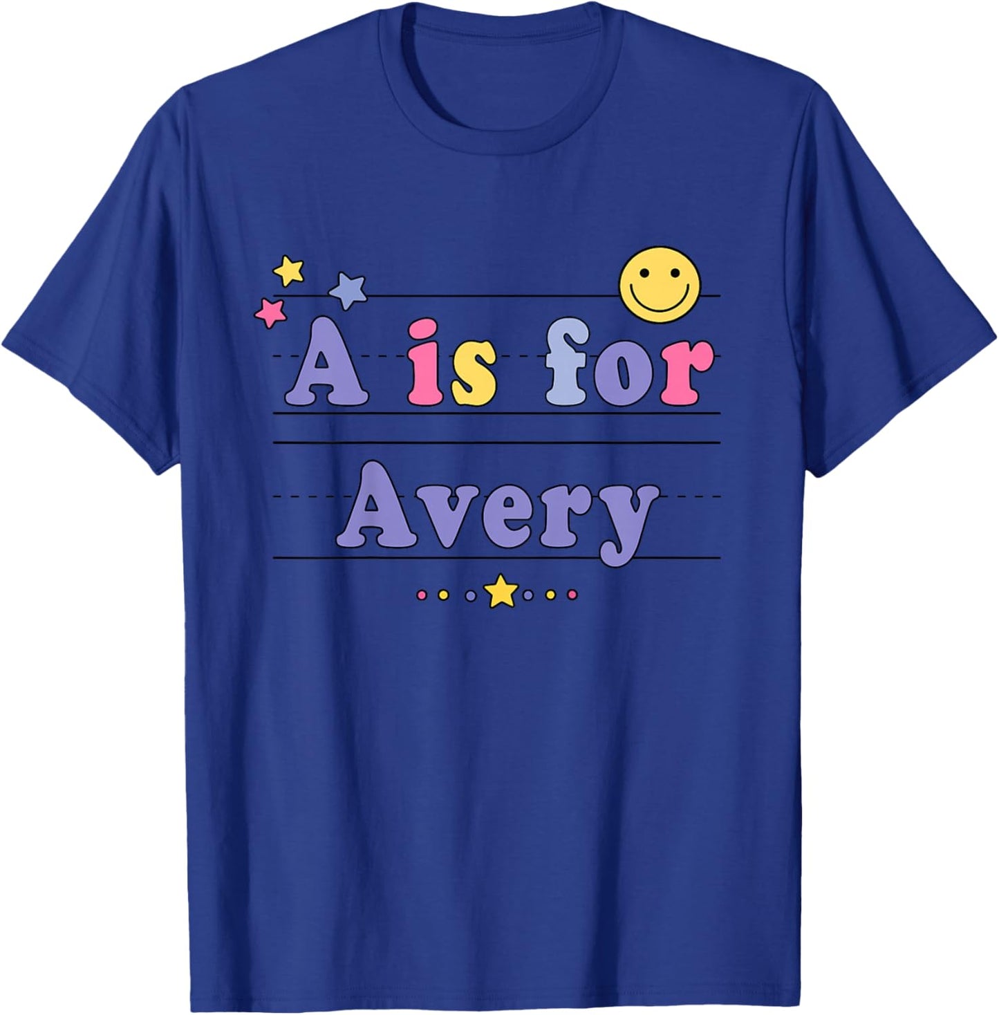 Kids Avery Name Shirt Alphabet A is for Avery T-Shirt - T-Shirt | Royal
