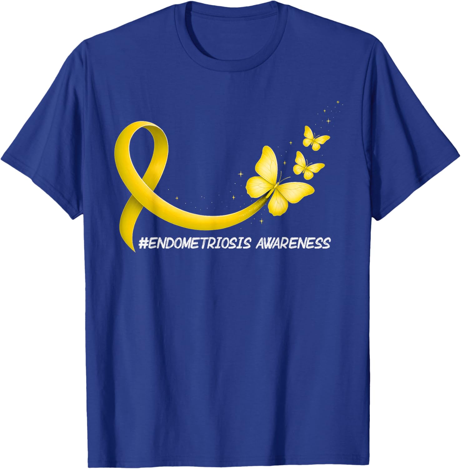 Endometriosis Awareness Butterfly Yellow Ribbon Endo T-Shirt - T-Shirt | Royal